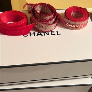 CHANEL Red and Metallic Ribbon Trio